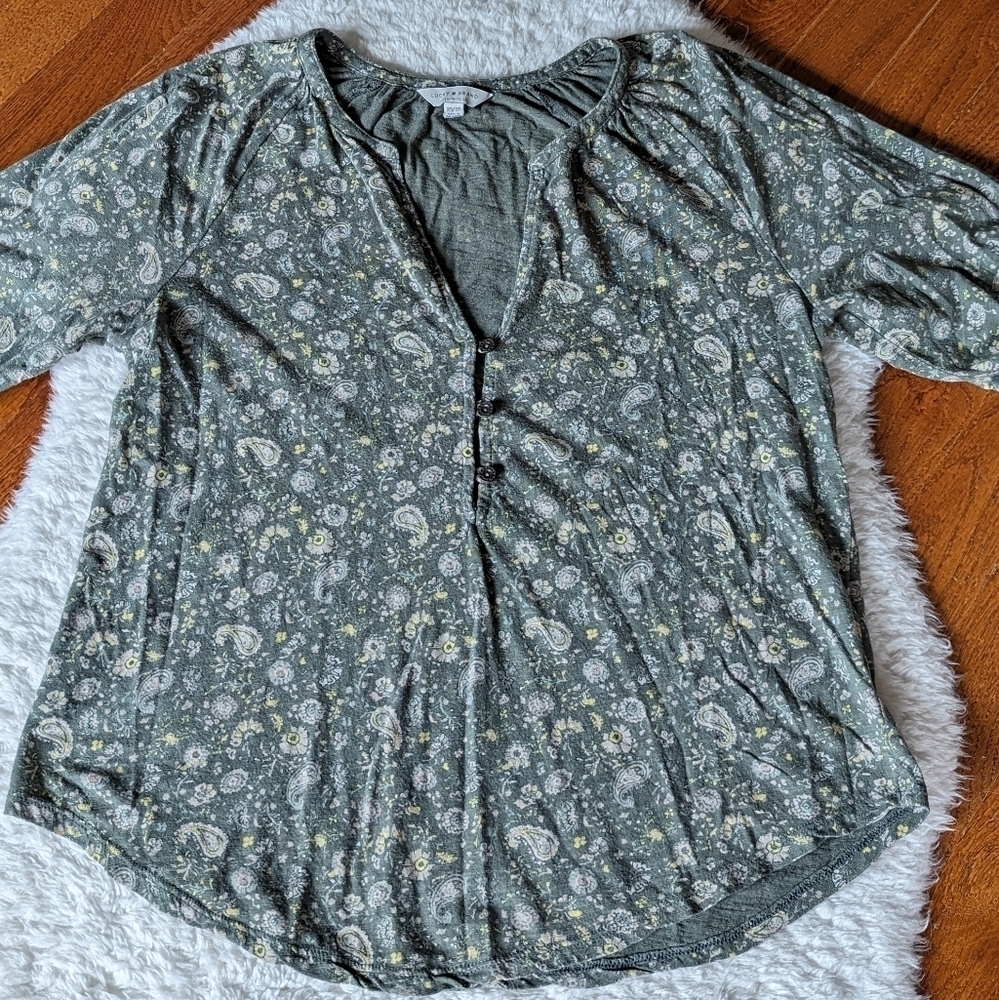 LUCKY Brand boho paisley print peasant top green xs